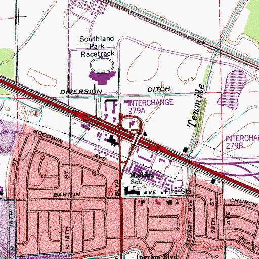 Topographic Map of Interchange 279A, AR