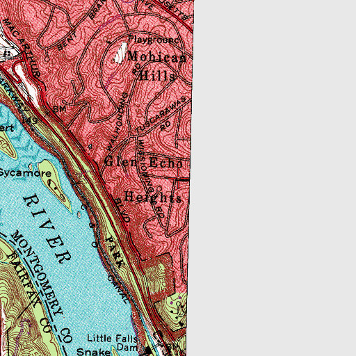 Topographic Map of Glen Echo Heights, MD