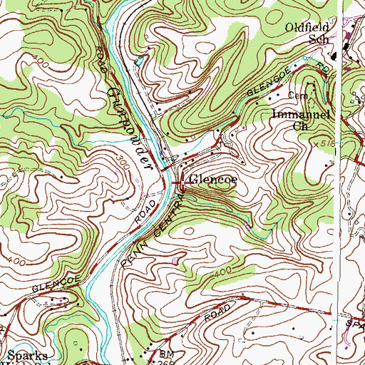 Topographic Map of Glencoe, MD