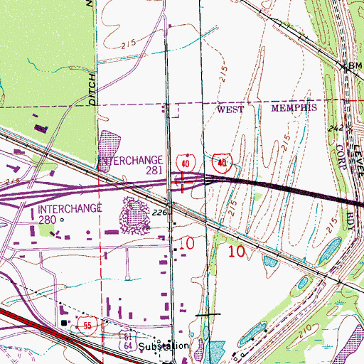 Topographic Map of Interchange 281, AR
