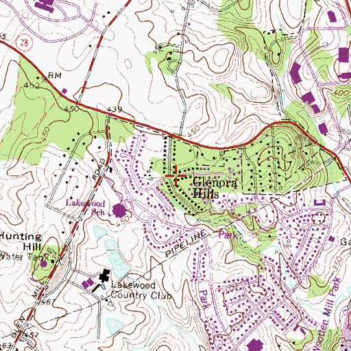 Topographic Map of Glenora Hills, MD