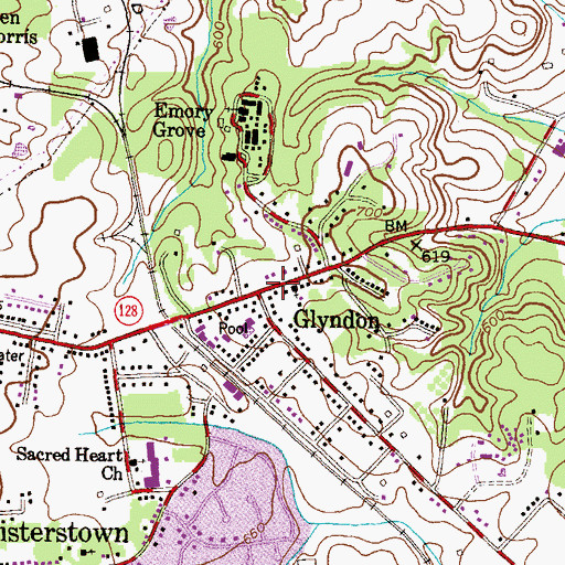 Topographic Map of Glyndon, MD