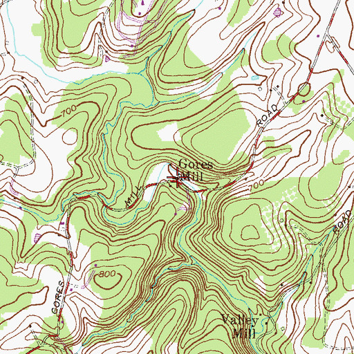 Topographic Map of Gores Mill, MD