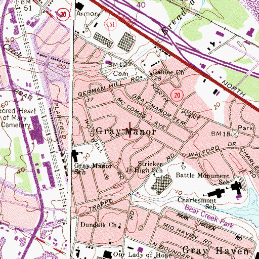 Topographic Map of Gray Manor, MD