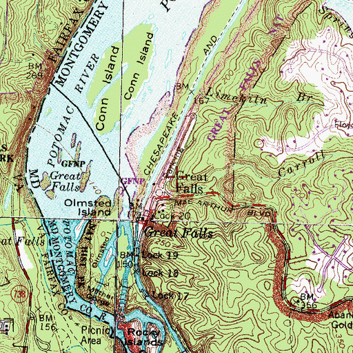 Topographic Map of Great Falls, MD