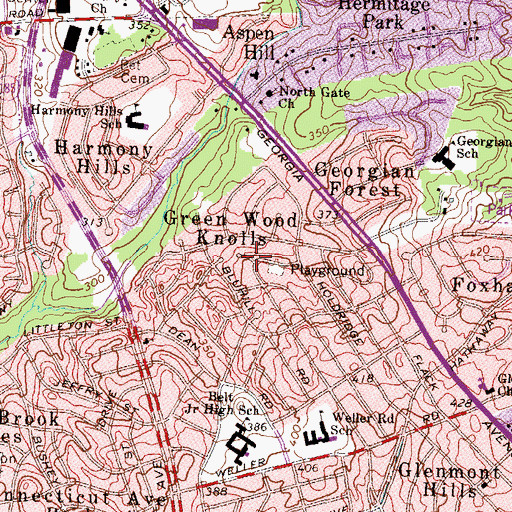 Topographic Map of Green Wood Knolls, MD