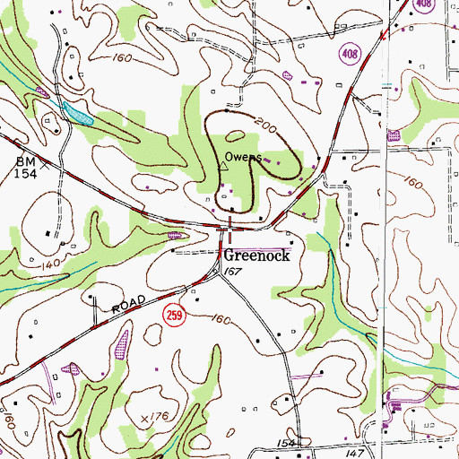 Topographic Map of Greenock, MD