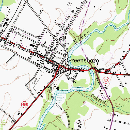 Topographic Map of Greensboro, MD