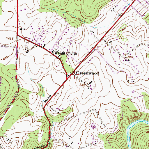 Topographic Map of Greenwood, MD