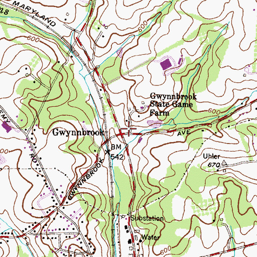 Topographic Map of Gwynnbrook, MD