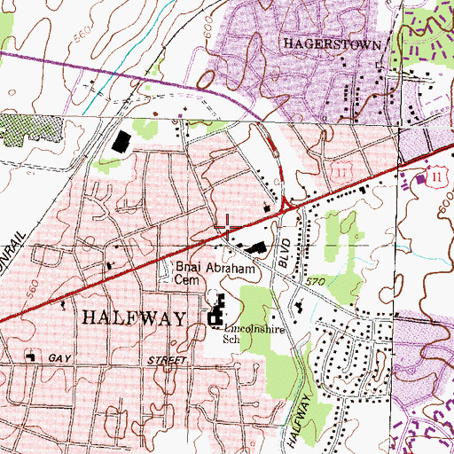 Topographic Map of Halfway, MD