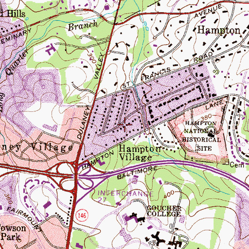 Topographic Map of Hampton Village, MD