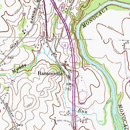 Topographic Map of Hansonville, MD