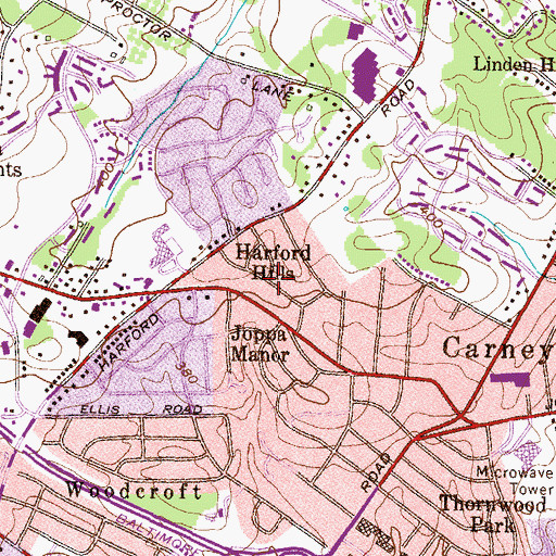 Topographic Map of Harford Hills, MD