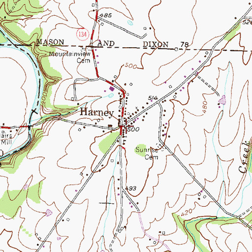 Topographic Map of Harney, MD