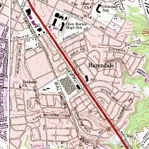 Topographic Map of Harundale, MD