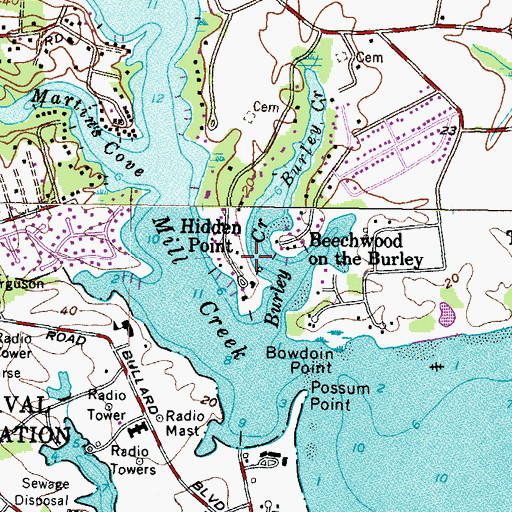 Topographic Map of Hidden Point, MD