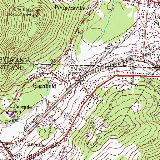 Topographic Map of Highfield, MD