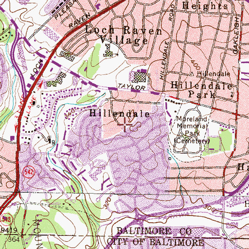 Topographic Map of Hillendale, MD
