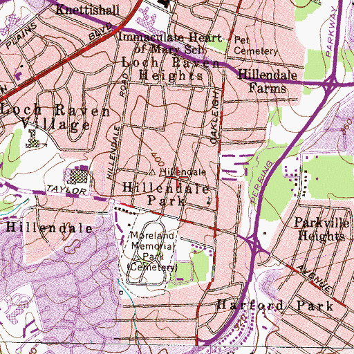 Topographic Map of Hillendale Park, MD