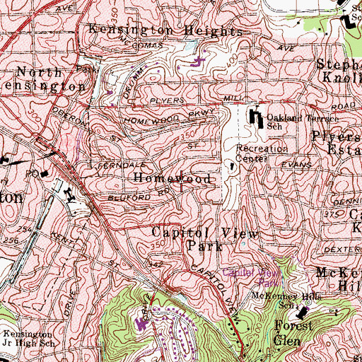 Topographic Map of Homewood, MD