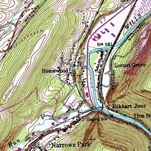 Topographic Map of Homewood, MD