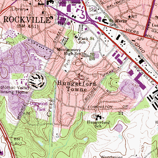Topographic Map of Hungerford Towne, MD