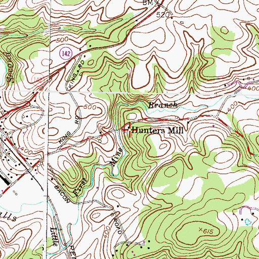 Topographic Map of Hunters Mill, MD