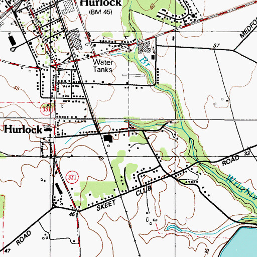 Topographic Map of Hurlock, MD