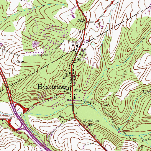 Topographic Map of Hyattstown, MD
