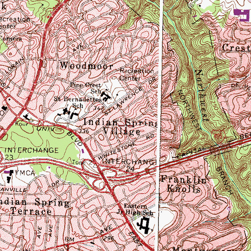 Topographic Map of Indian Spring Village, MD