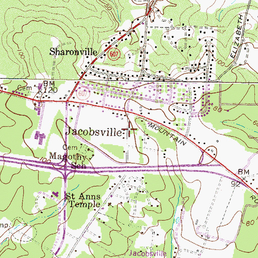 Topographic Map of Jacobsville, MD