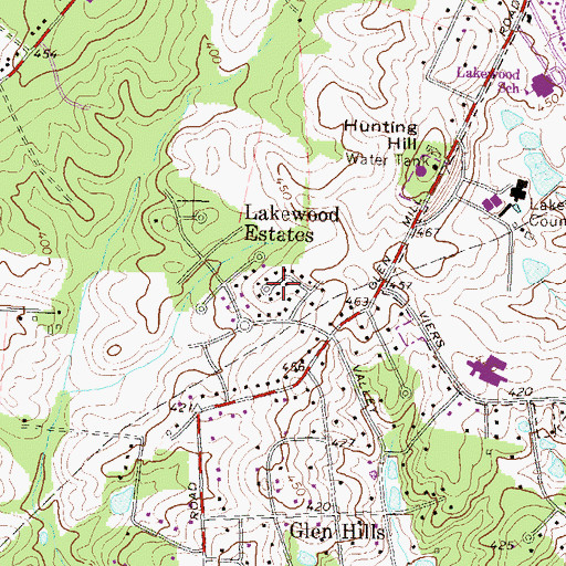 Topographic Map of Lakewood Estates, MD