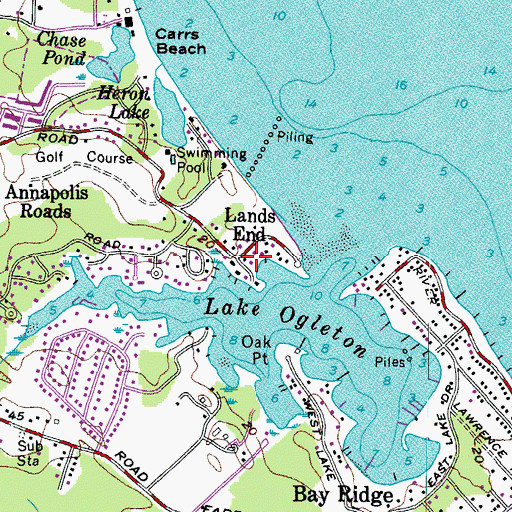 Topographic Map of Lands End, MD