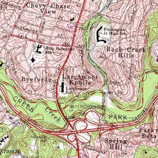 Topographic Map of Larchmont Knolls, MD