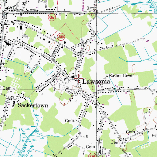 Topographic Map of Lawsonia, MD