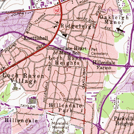Topographic Map of Loch Raven Heights, MD