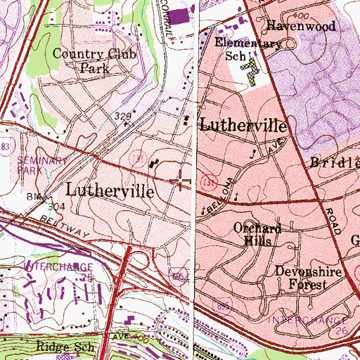 Topographic Map of Lutherville, MD