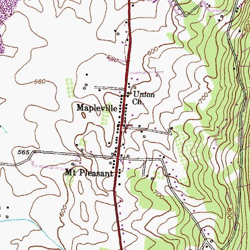 Topographic Map of Mapleville, MD