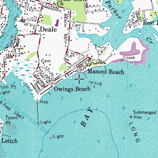 Topographic Map of Masons Beach, MD