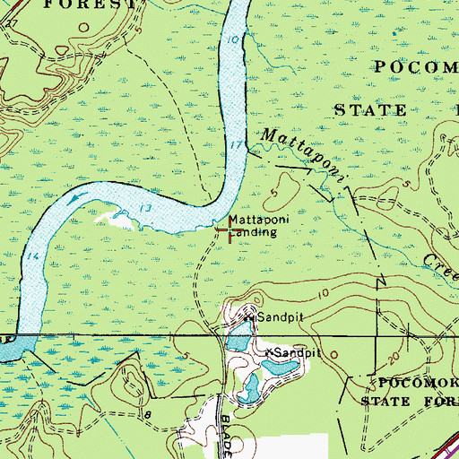 Topographic Map of Mattaponi Landing, MD