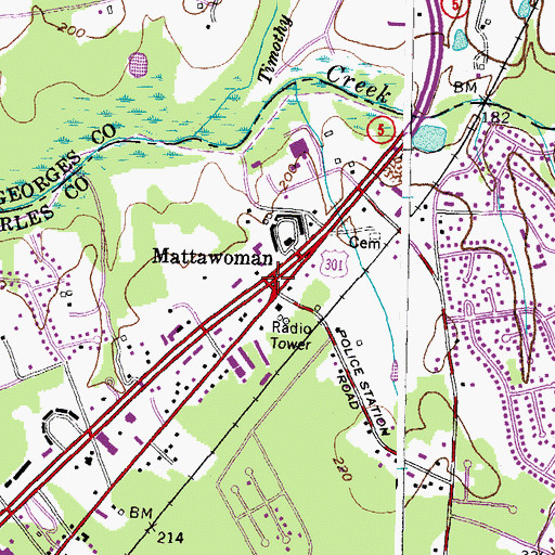 Topographic Map of Mattawoman, MD
