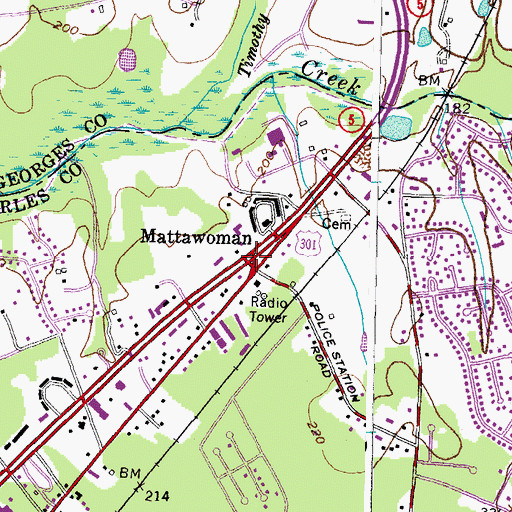 Topographic Map of Mattawoman, MD