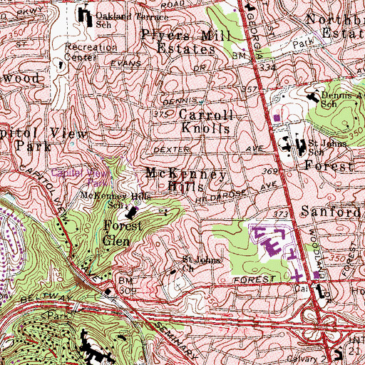 Topographic Map of McKenney Hills, MD