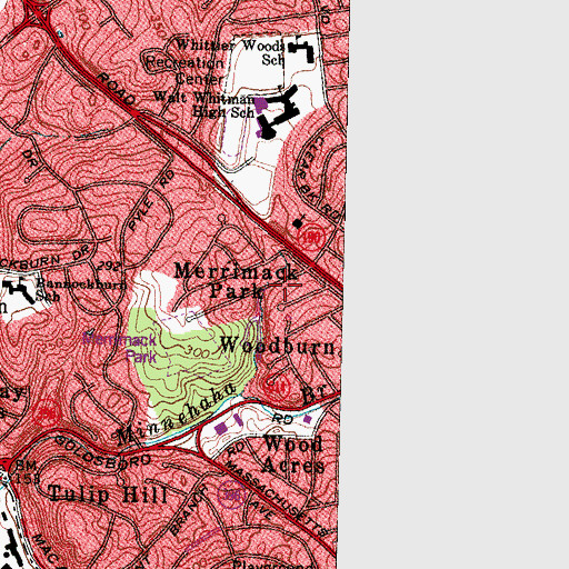 Topographic Map of Merrimack Park, MD