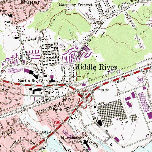 Topographic Map of Middle River, MD