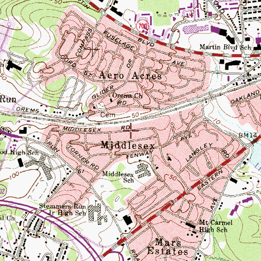 Topographic Map of Middlesex, MD