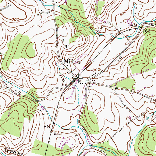 Topographic Map of Millers, MD