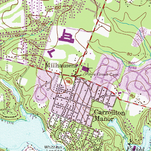 Topographic Map of Millhausens, MD