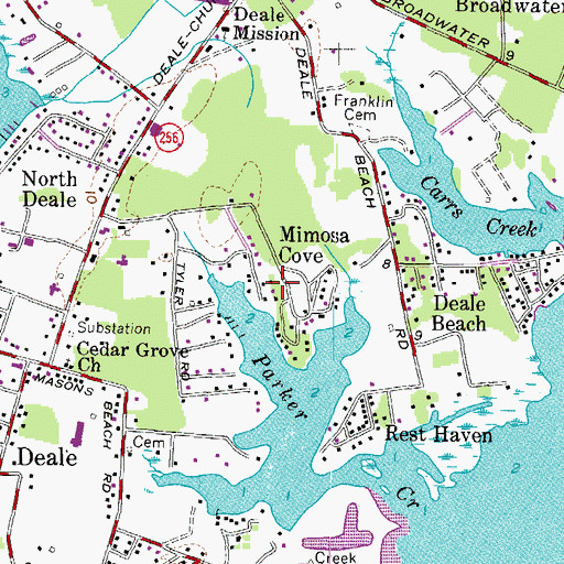 Topographic Map of Mimosa Cove, MD